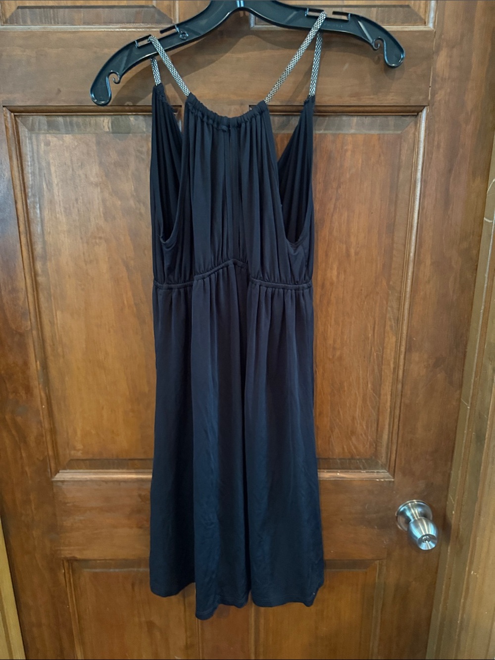 Pretty Good Black Midi Dress with Patterned Straps